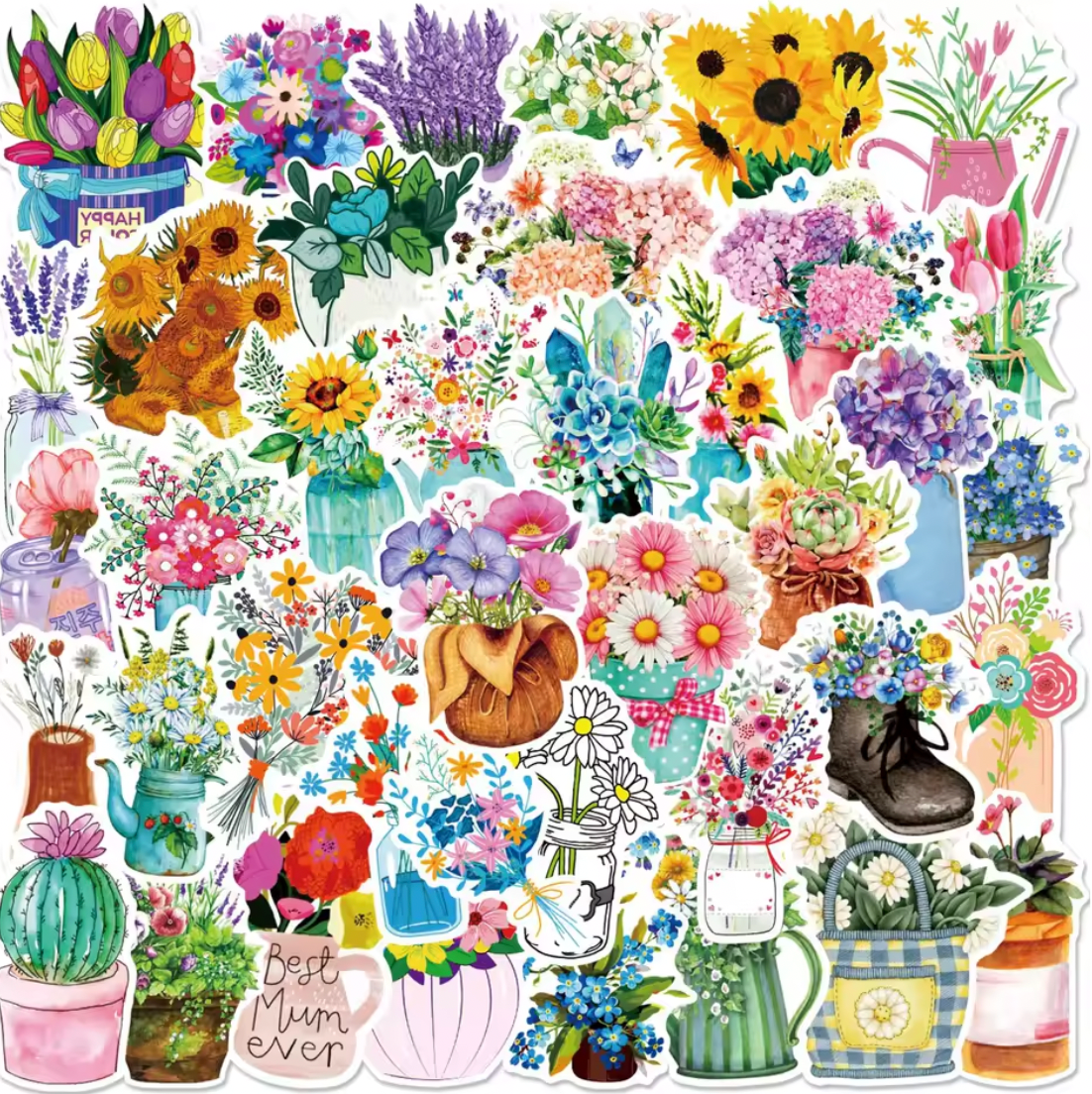 50 Stickers Vinil Ramos de flores