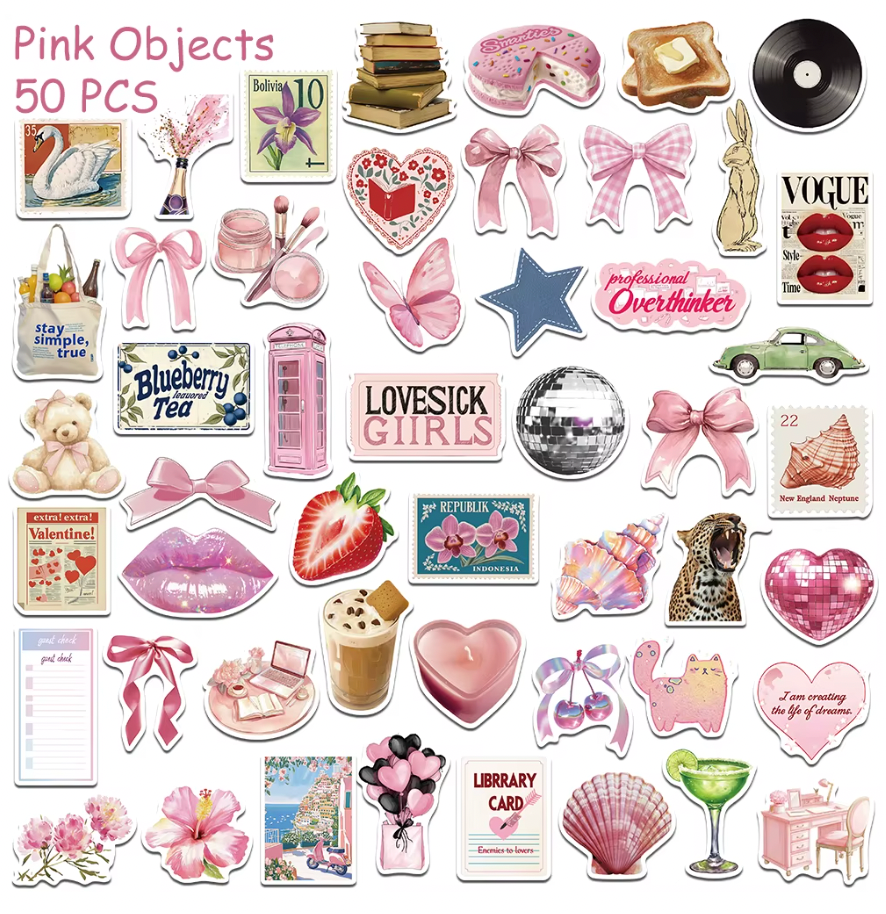 50 Stickers Vinil Tonos Rosa