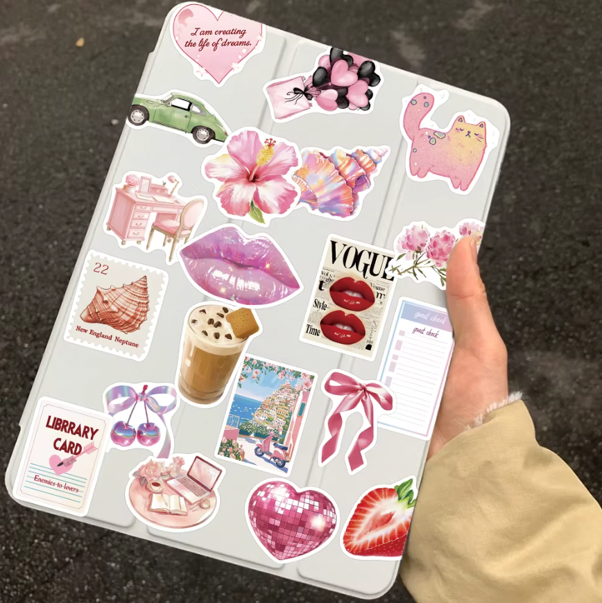 50 Stickers Vinil Tonos Rosa