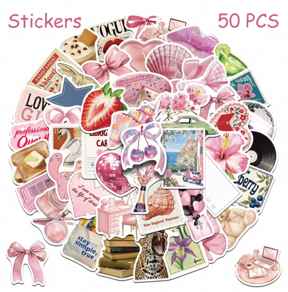 50 Stickers Vinil Tonos Rosa