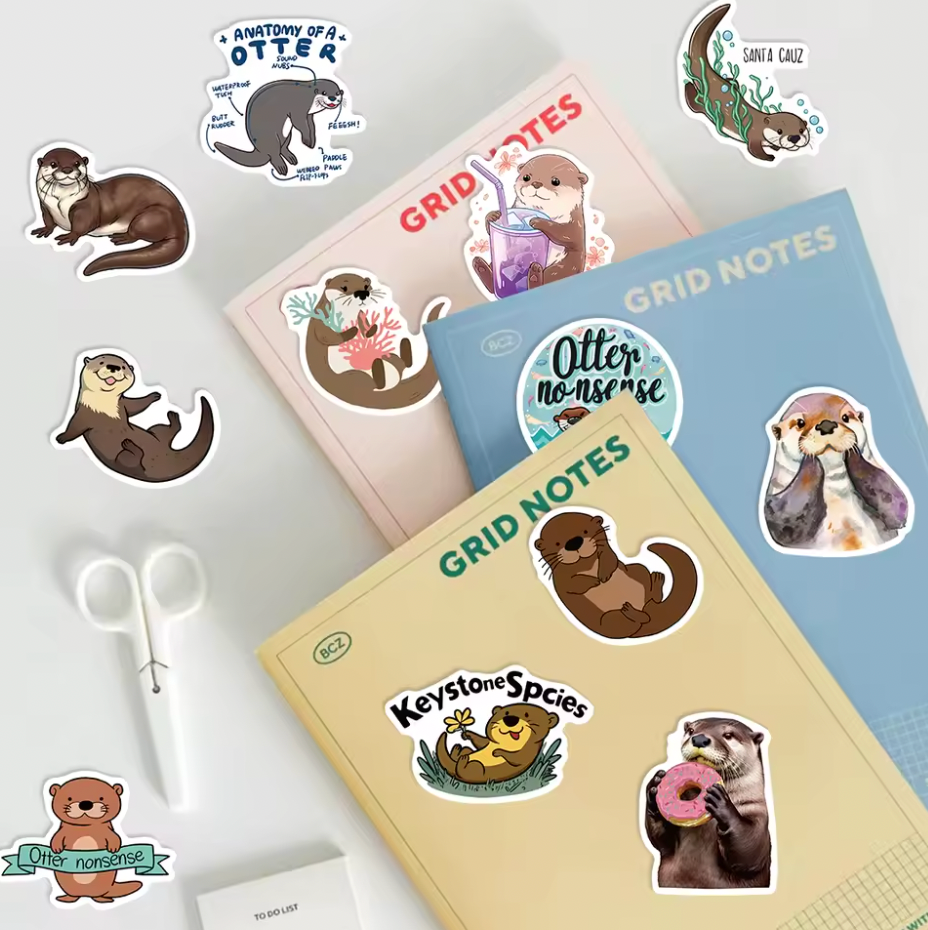 50 Stickers Vinil Otter - Nutrias