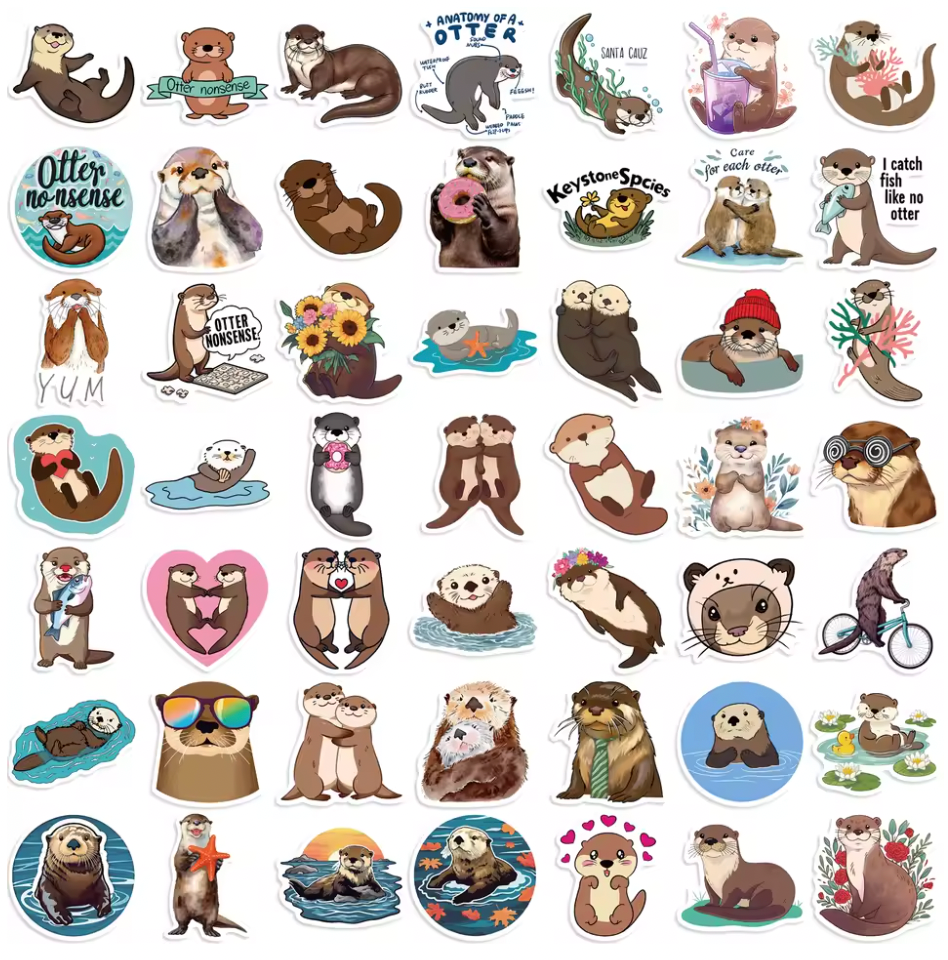 50 Stickers Vinil Otter - Nutrias
