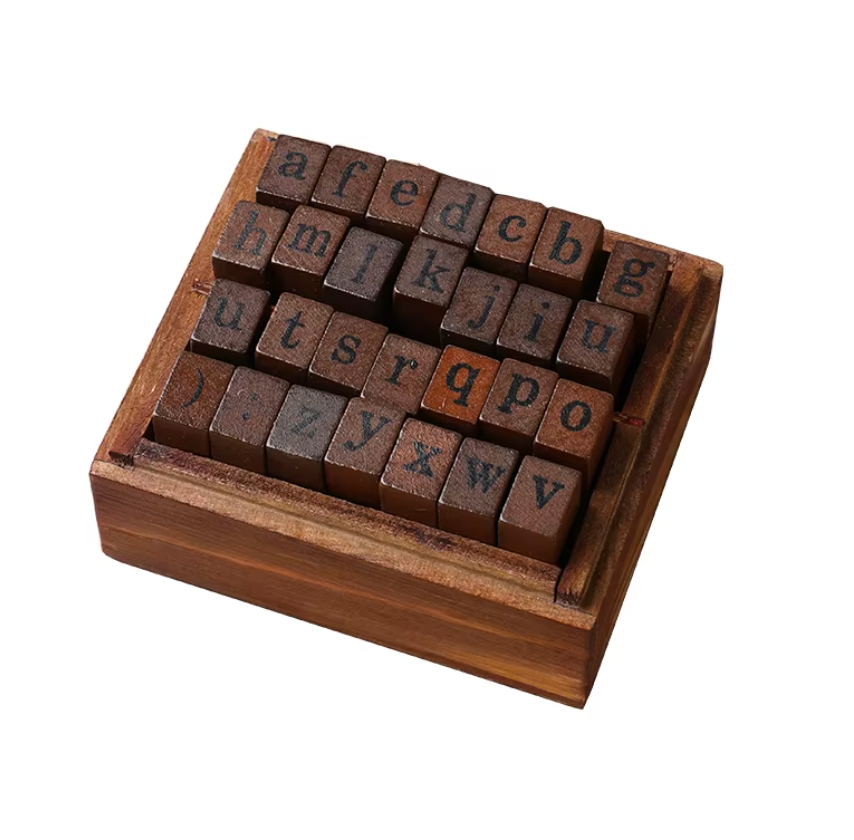Caja de Sellos de madera Alfabeto