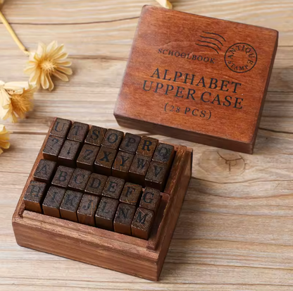 Caja de Sellos de madera Alfabeto