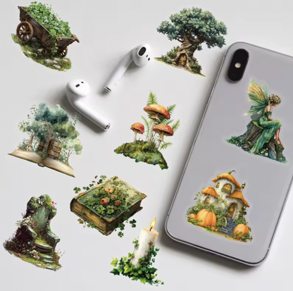 50 Stickers Transparentes Hadas & Bosque