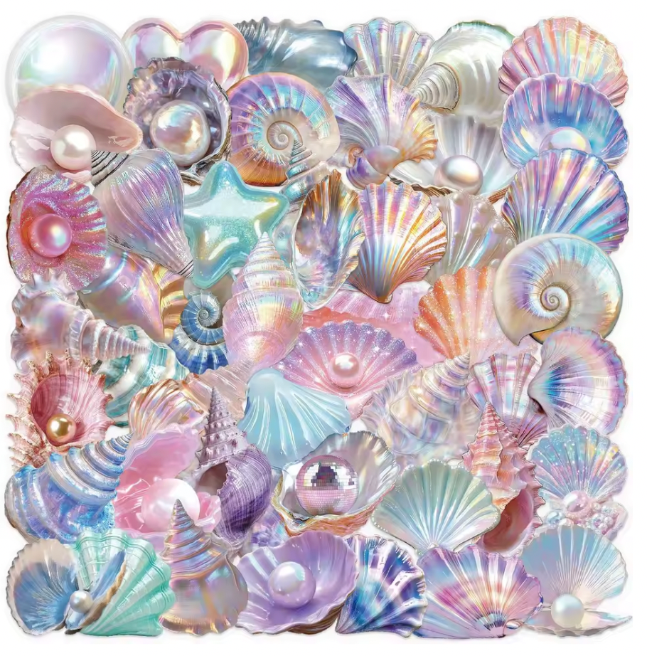 50 Stickers transparentes Conchas Nacaradas