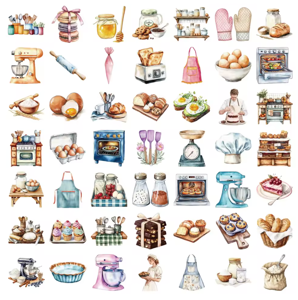 50 Stickers Transparentes Comida