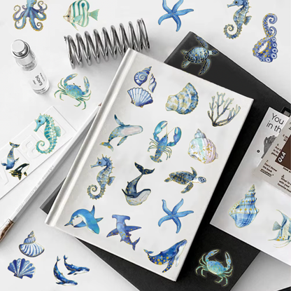 50 Stickers del mar con foil dorado