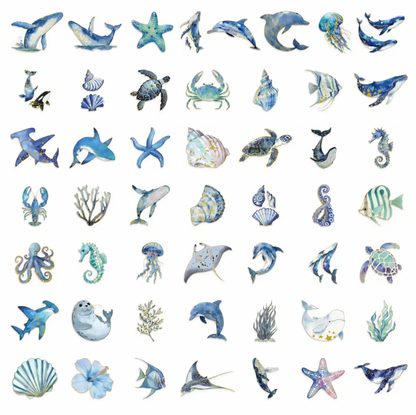 50 Stickers del mar con foil dorado