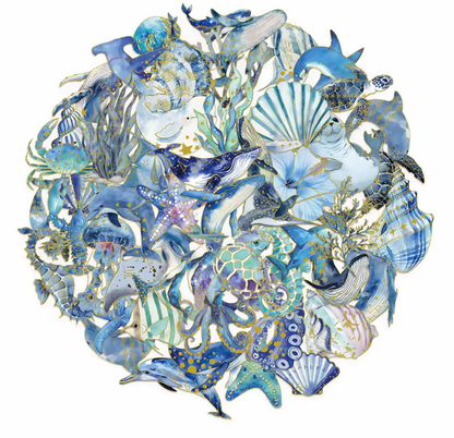 50 Stickers del mar con foil dorado