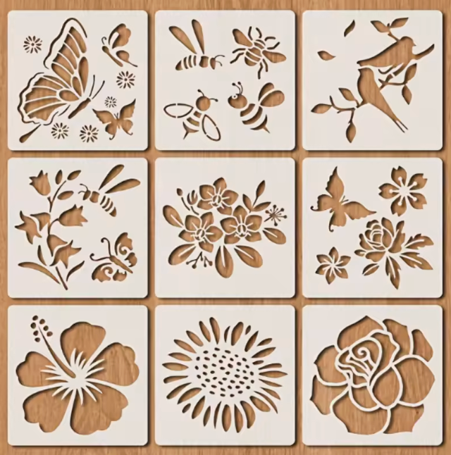 9 Stencils Flores & Insectos