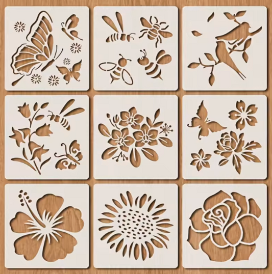 9 Stencils Flores & Insectos