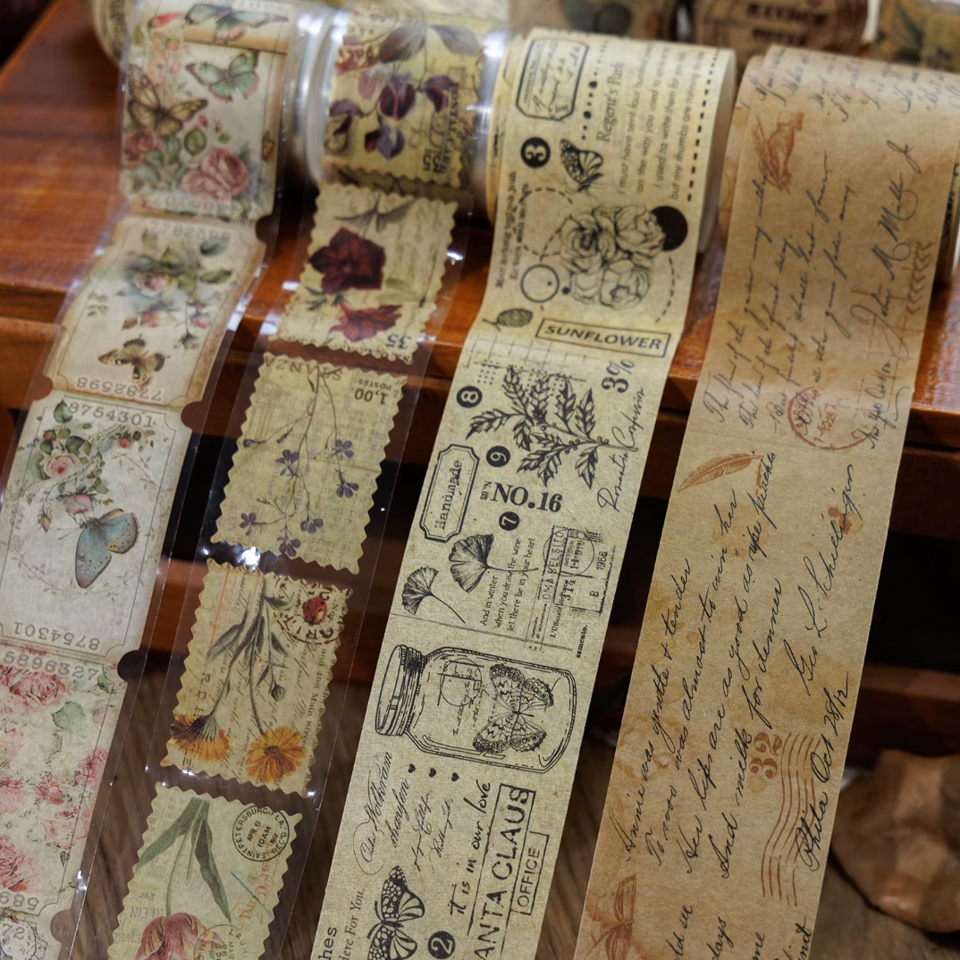 2 Washi Tapes + 2 Rollos de Stickers Vintage