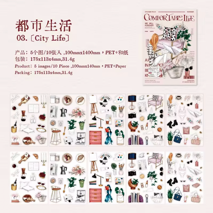 10 Hojas de Stickers Comfortable Life