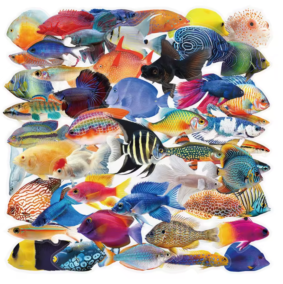 50 Stickers Transparentes Peces