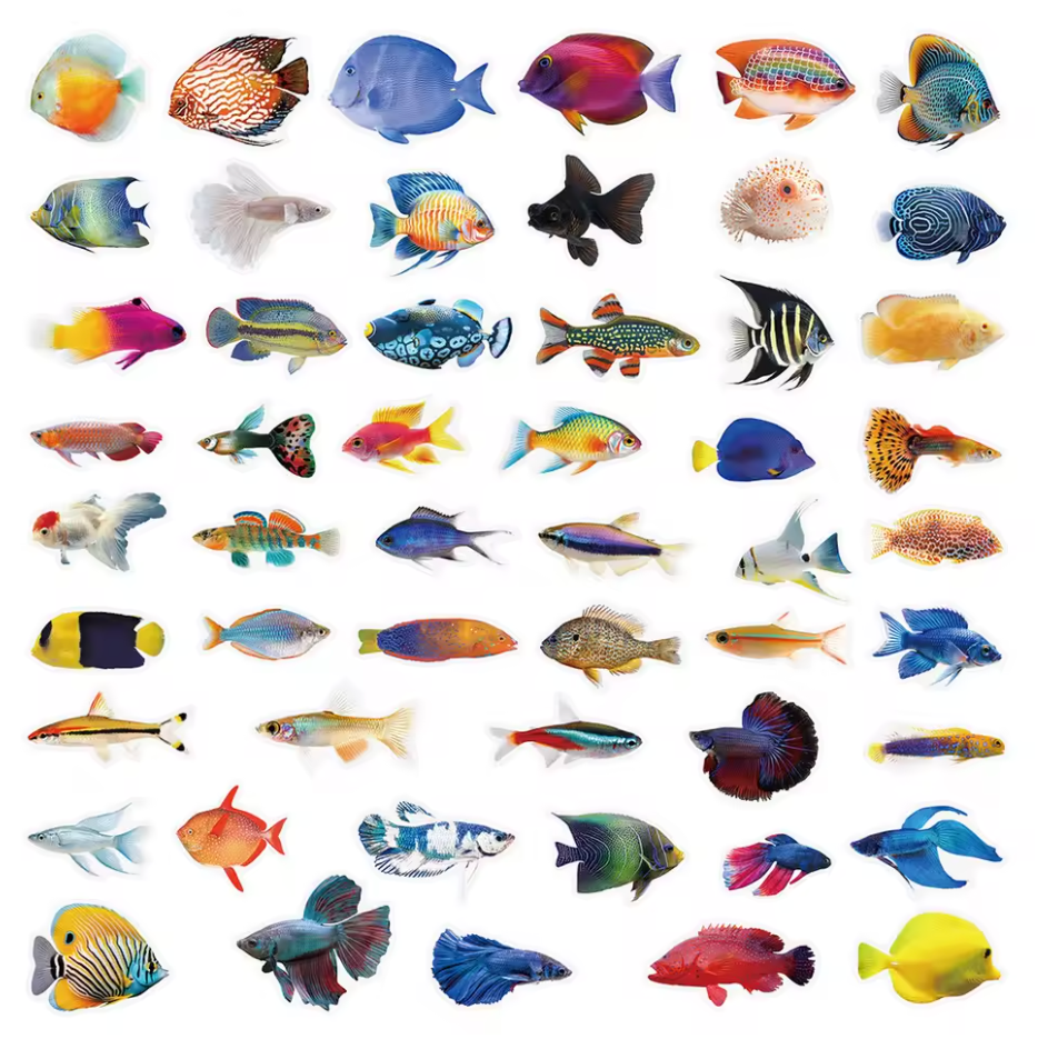50 Stickers Transparentes Peces