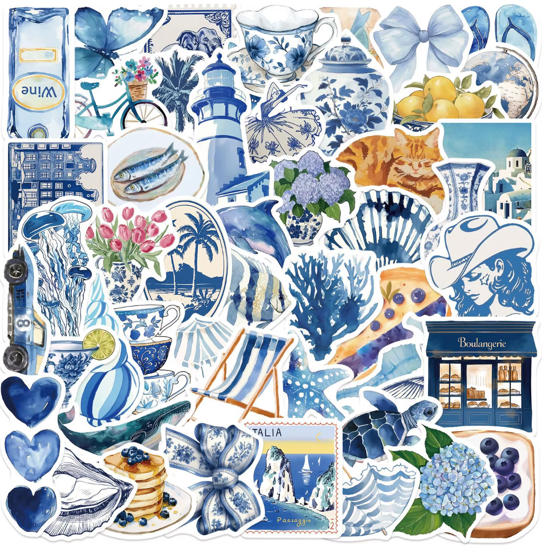 50 Stickers Vinil Azules