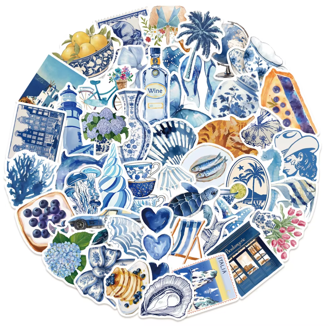 50 Stickers Vinil Azules