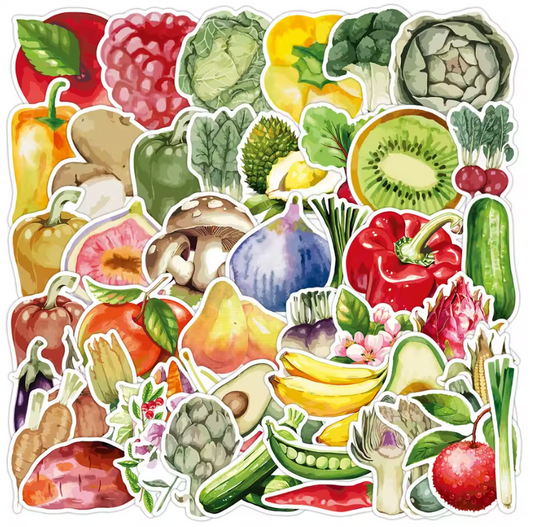 50 Stickers Vinil Verduras Acuarela