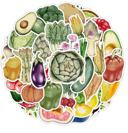 50 Stickers Vinil Verduras Acuarela