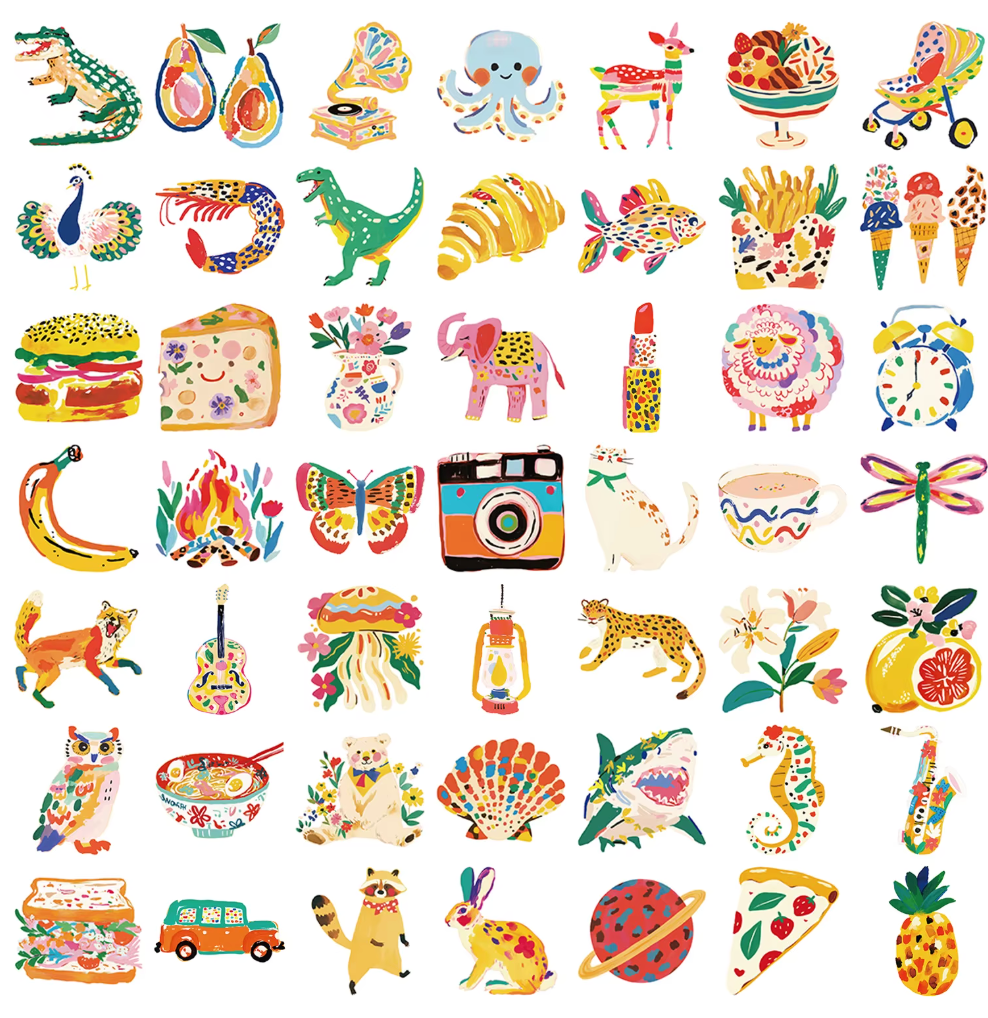 50 Stickers Vinil Coloridos