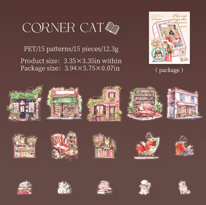 15 Stickers Libreria & Gatos