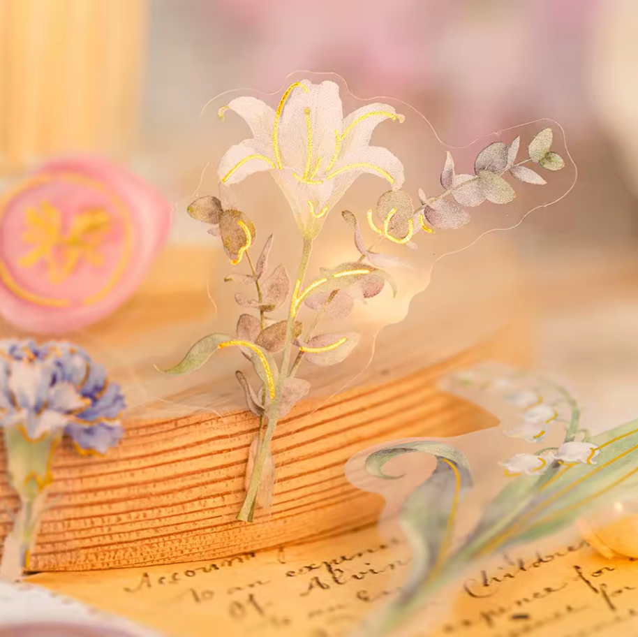 30 Stickers Flores & Sellos con detalles dorados