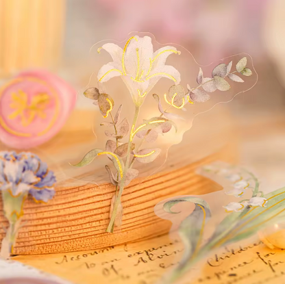 30 Stickers Flores & Sellos con detalles dorados