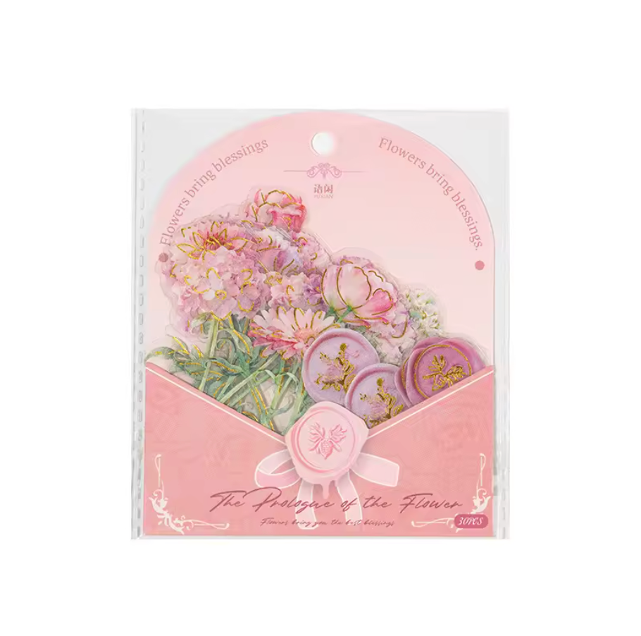30 Stickers Flores & Sellos con detalles dorados