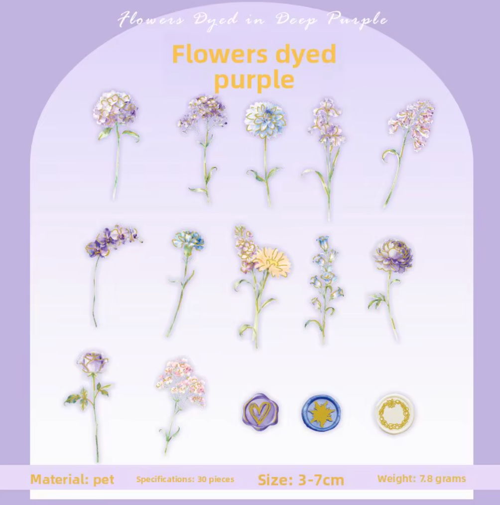 30 Stickers Flores & Sellos con detalles dorados