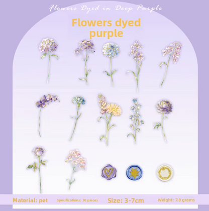 30 Stickers Flores & Sellos con detalles dorados