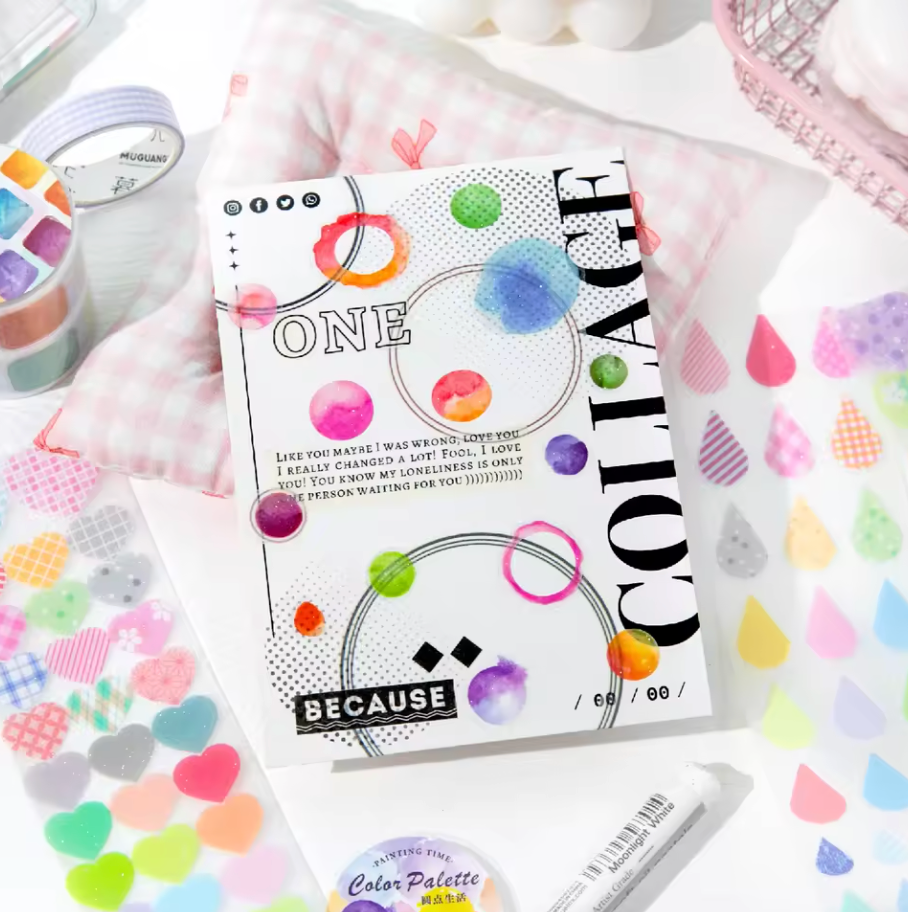 Rollo de stickers coloridos precortados con ligero glitter
