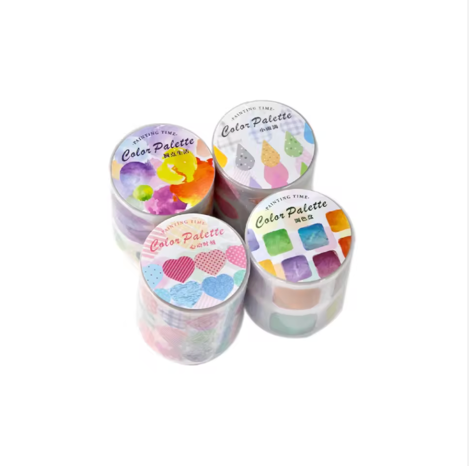 Rollo de stickers coloridos precortados con ligero glitter
