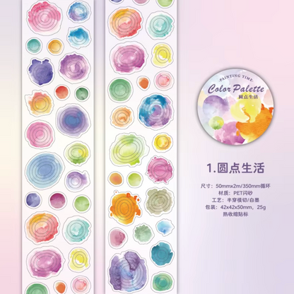 Rollo de stickers coloridos precortados con ligero glitter