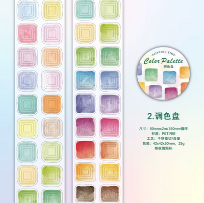 Rollo de stickers coloridos precortados con ligero glitter