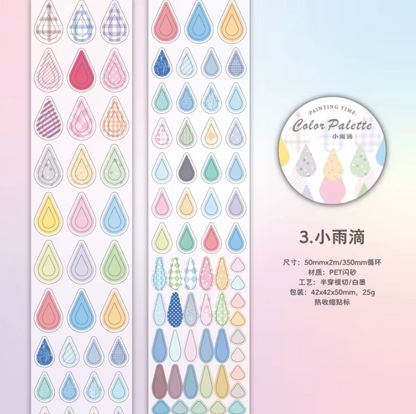 Rollo de stickers coloridos precortados con ligero glitter