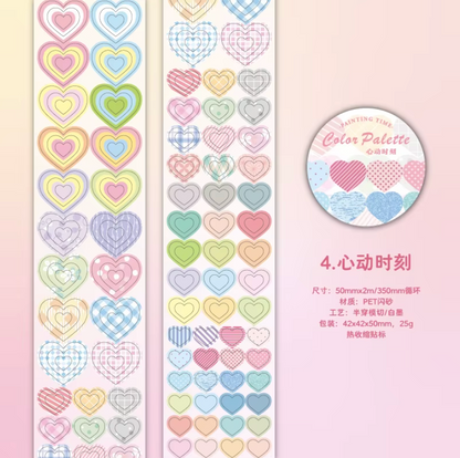 Rollo de stickers coloridos precortados con ligero glitter