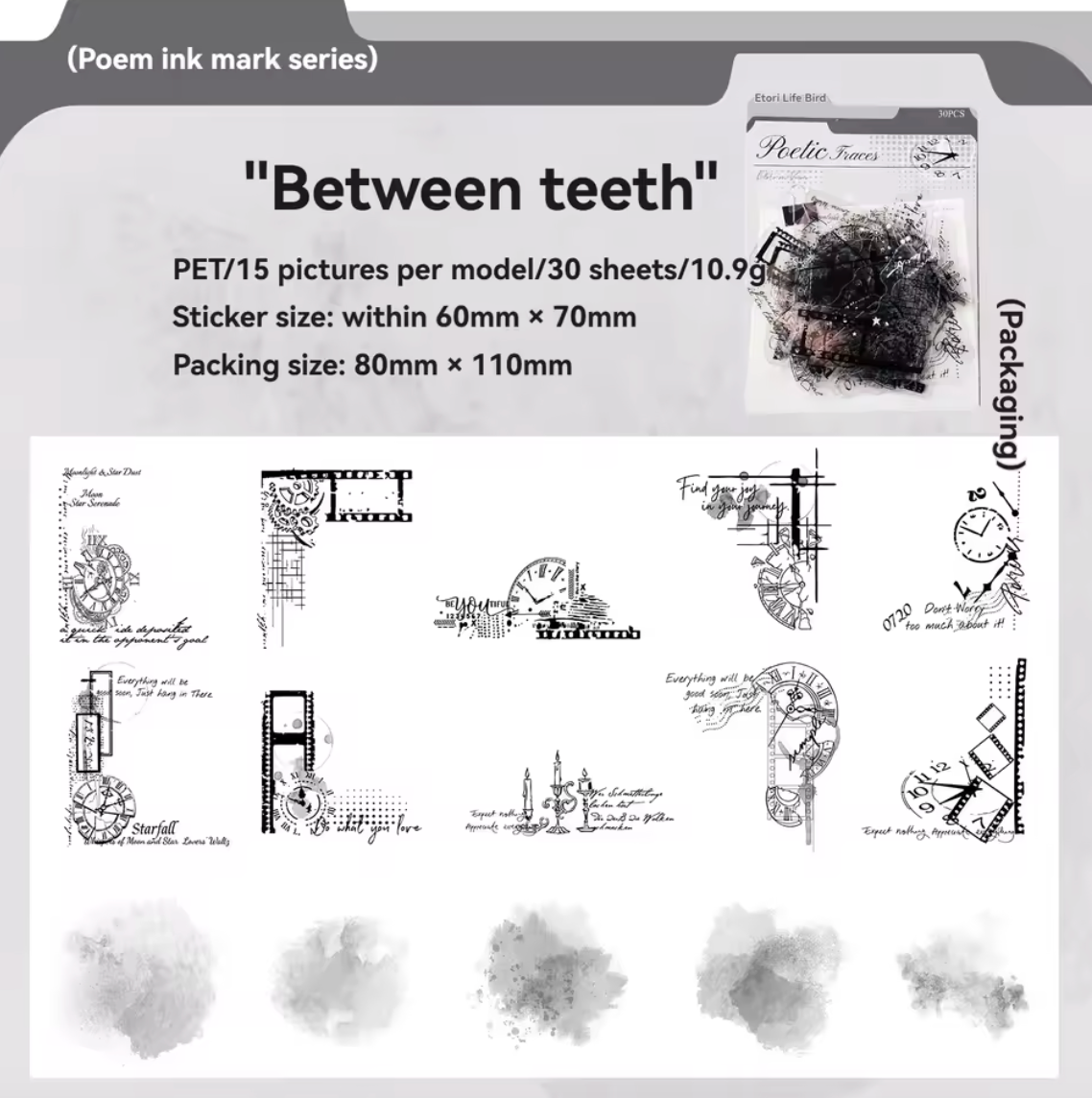 6 Paquetes de 30 Stickers - 180 en total - Poetic Trace