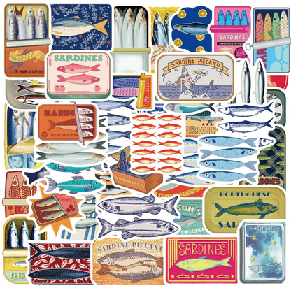 50 Stickers Vinil Sardinas Verano