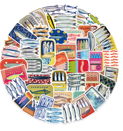 50 Stickers Vinil Sardinas Verano