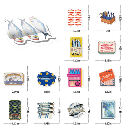 50 Stickers Vinil Sardinas Verano