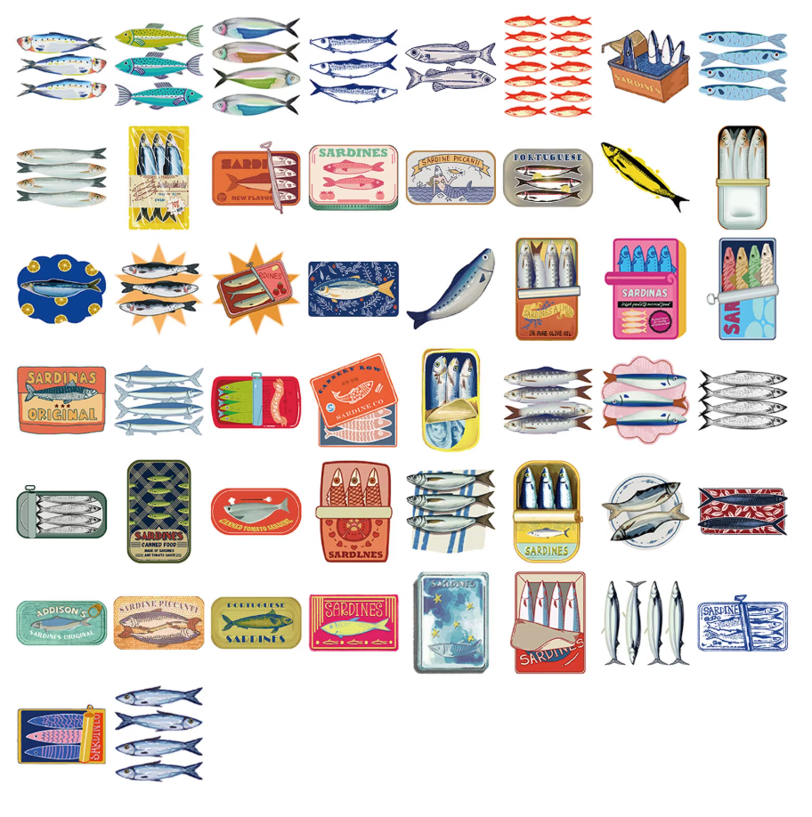 50 Stickers Vinil Sardinas Verano