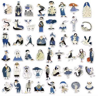 50 Stickers Vinil Monitos Azules