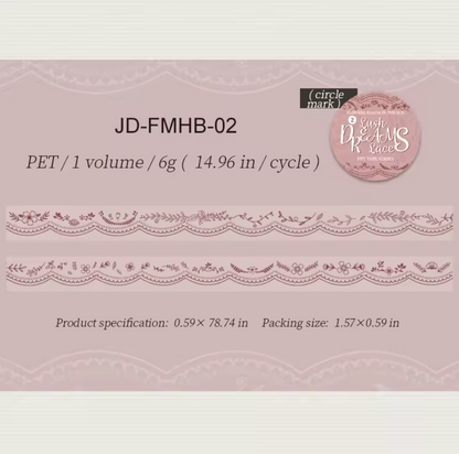 6 Washi Tapes Delgados Encaje Transparente