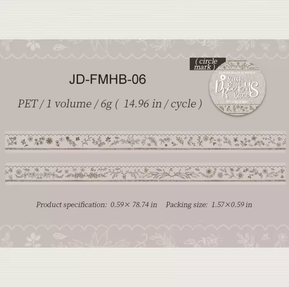 6 Washi Tapes Delgados Encaje Transparente