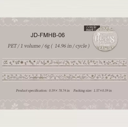 6 Washi Tapes Delgados Encaje Transparente