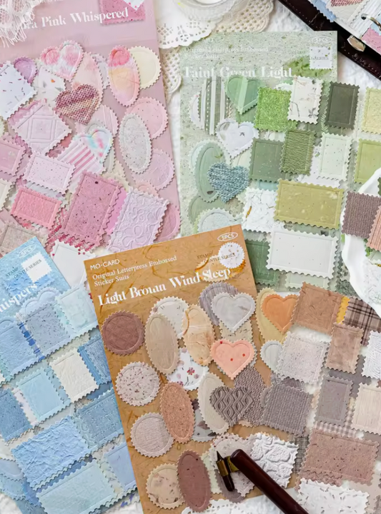 5 Hojas de Stickers timbres texturizados