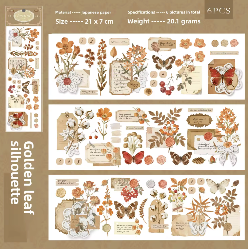 6 Hojas de Stickers Mariposas & plantas