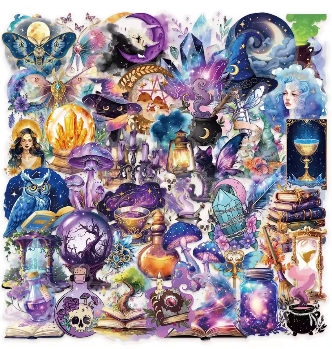 50 Stickers transparentes Halloween, Magia, Mistico