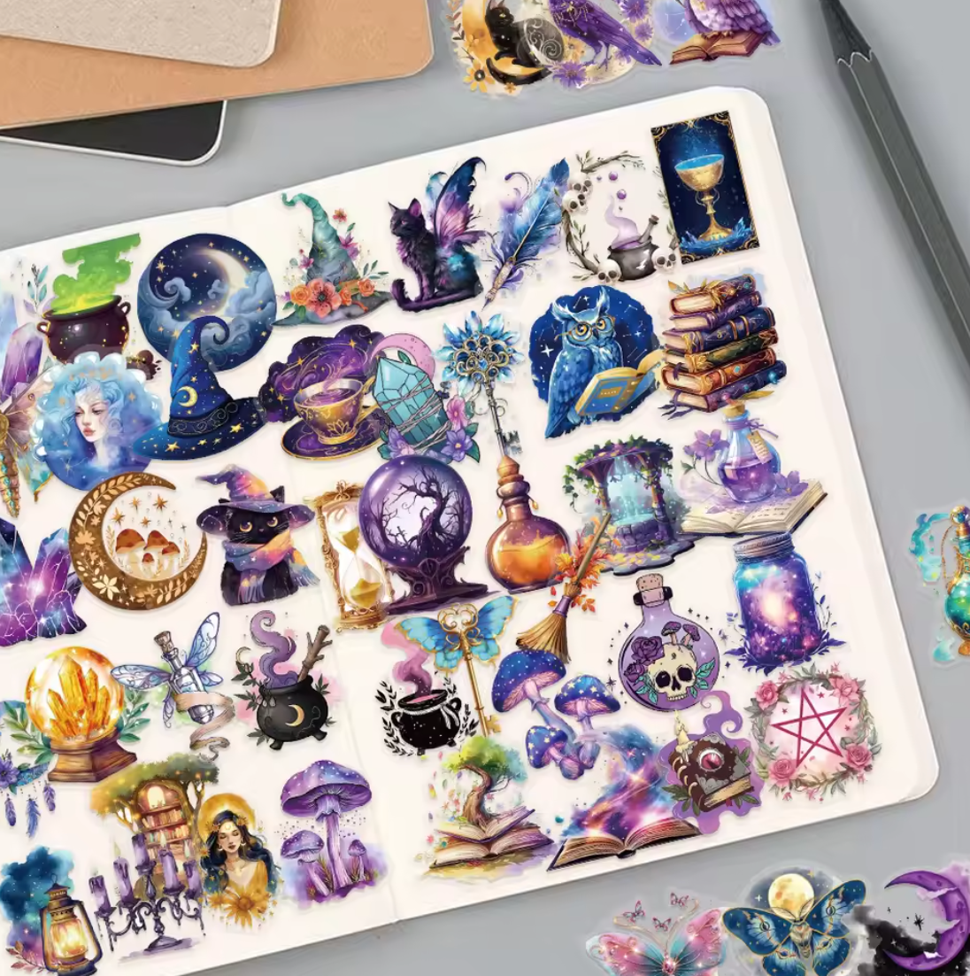 50 Stickers transparentes Halloween, Magia, Mistico